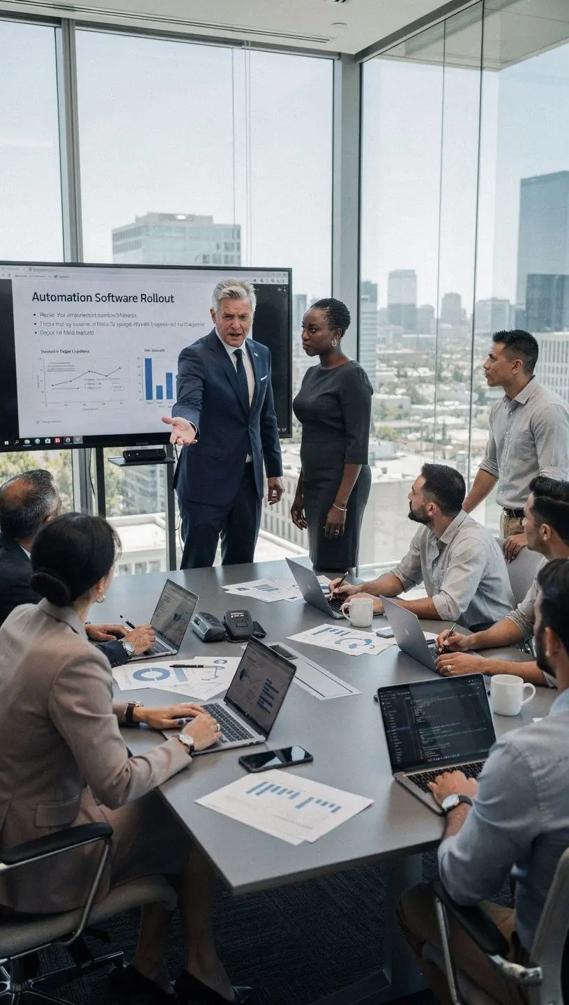 Close-up of a developer coding automation scripts on a laptop in a modern office setting